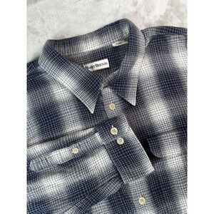 Barry Bricken Shirt Mens XL Blue Plaid Long Sleeve Button‎ Front Cotton Pockets